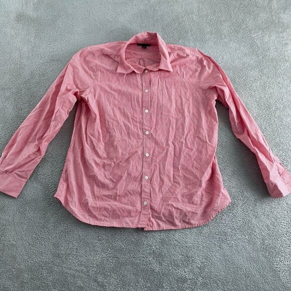 Lands End Womens Red & White Striped Cotton Button-UpShirt Size L 3840 - Picture 1 of 8